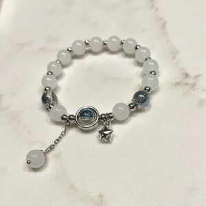 Elegant White and Silver Bracelet with Shiny Star Charm Handmade